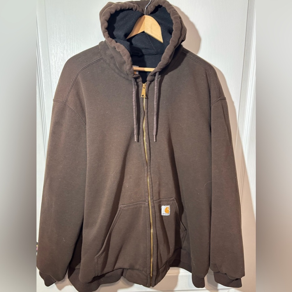 Carhartt Rain Defender Hoodie Men's XXL Brown Full Zip Thermal Lined